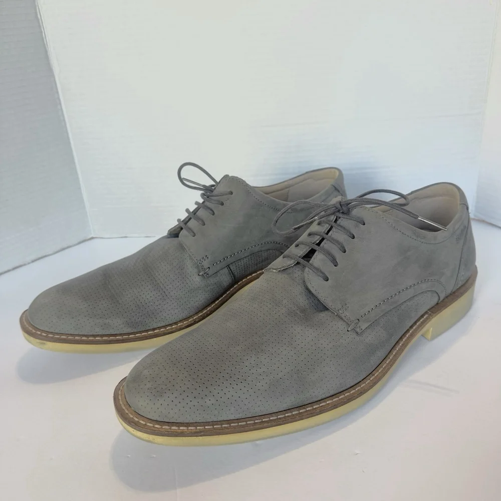 ECCO Men’s Gray Suede Perforated Oxford Shoes US 13 EU 47 Lightweight Comfort